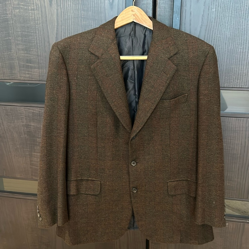Brioni Augusto 3 Button brown plaid jacket